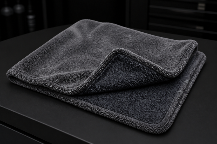Folded charcoal microfiber drying towel